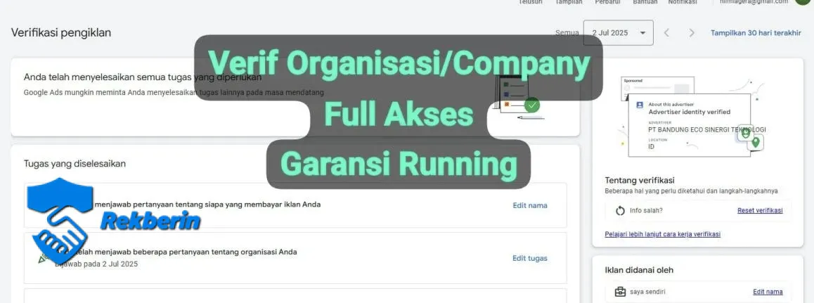 Jual Akun Google Ads Siap Pakai Verifikasi IKLAN VALID LP wix site/ Verify Company - Periklanan - Dijual oleh alfiazzahra_ di Rekberin